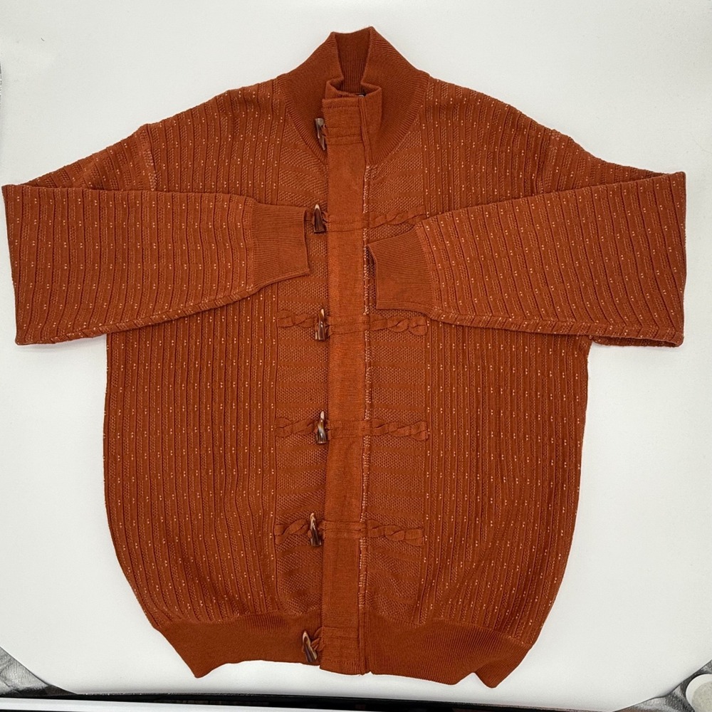 Michael Irvin Mens Orange Knit Cardigan Sweater Toggle Closure Zipper XXL Zip - Picture 6 of 14